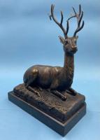 Бронзовая скульптура "Олень с длинными рогами". "Bronze Caranti Paris J.S.Deposee". Скульптор:P.Lecourtier.