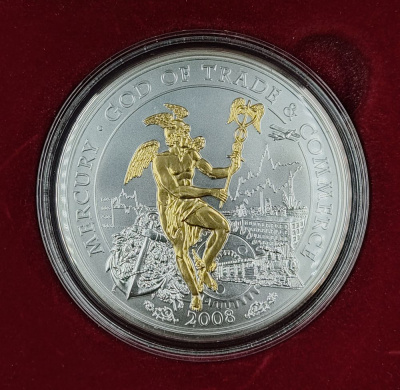 10 долларов. Меркурий, Бог торговли. О-ва Кука. 2008 г. Серебро 999 пробы.