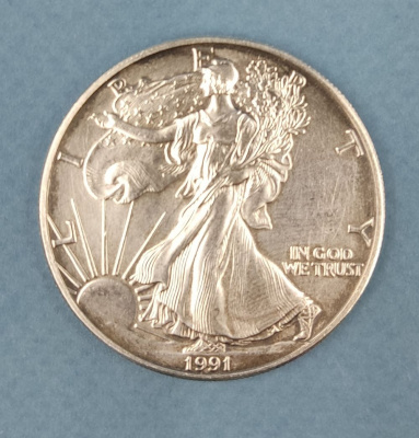 Монета США 1 доллар 1991 "Американский серебряный орёл - шагающая свобода".