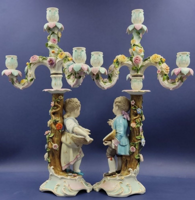 Парные подсвечники "Meissen", XIX век.