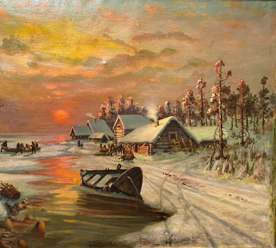 Н. Мухинъ "Переправа в лодке по льду" до 1917 года.