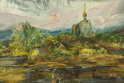 Иннеса Александровна Помелова "Вечерний звон".Из собрания Петровой Людмилы Петровой (1947-2019) Портвино. Культурный деятель России в Швейцарии.