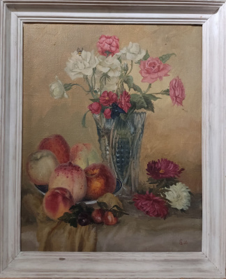 Сергей Георгиевич Чернышёв "Натюрморт с розами и персиками", 1998 г. 
