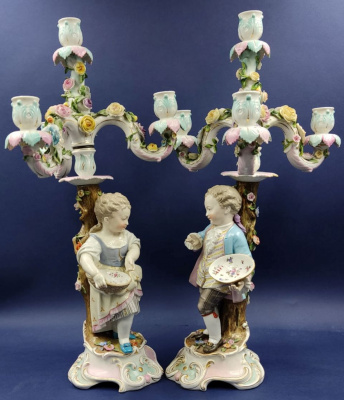 Парные подсвечники "Meissen", XIX век.
