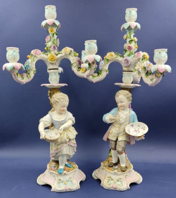 Парные подсвечники "Meissen", XIX век.