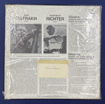 Виниловая пластинка David Oistrakh(violin), Sviatoslav Richter (piano), Franck(sonata for violin and piano in a major), Brahms(sonata no.