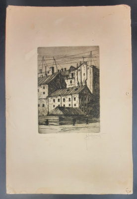 Владимир Александрович Успенский Офорт "Старый город", 1934 г. Автограф.